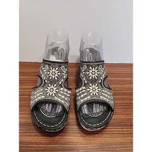 Beautiful Atalina Sparkle Studded Wedge Heel Sandal Black Ivory Floral Size 41